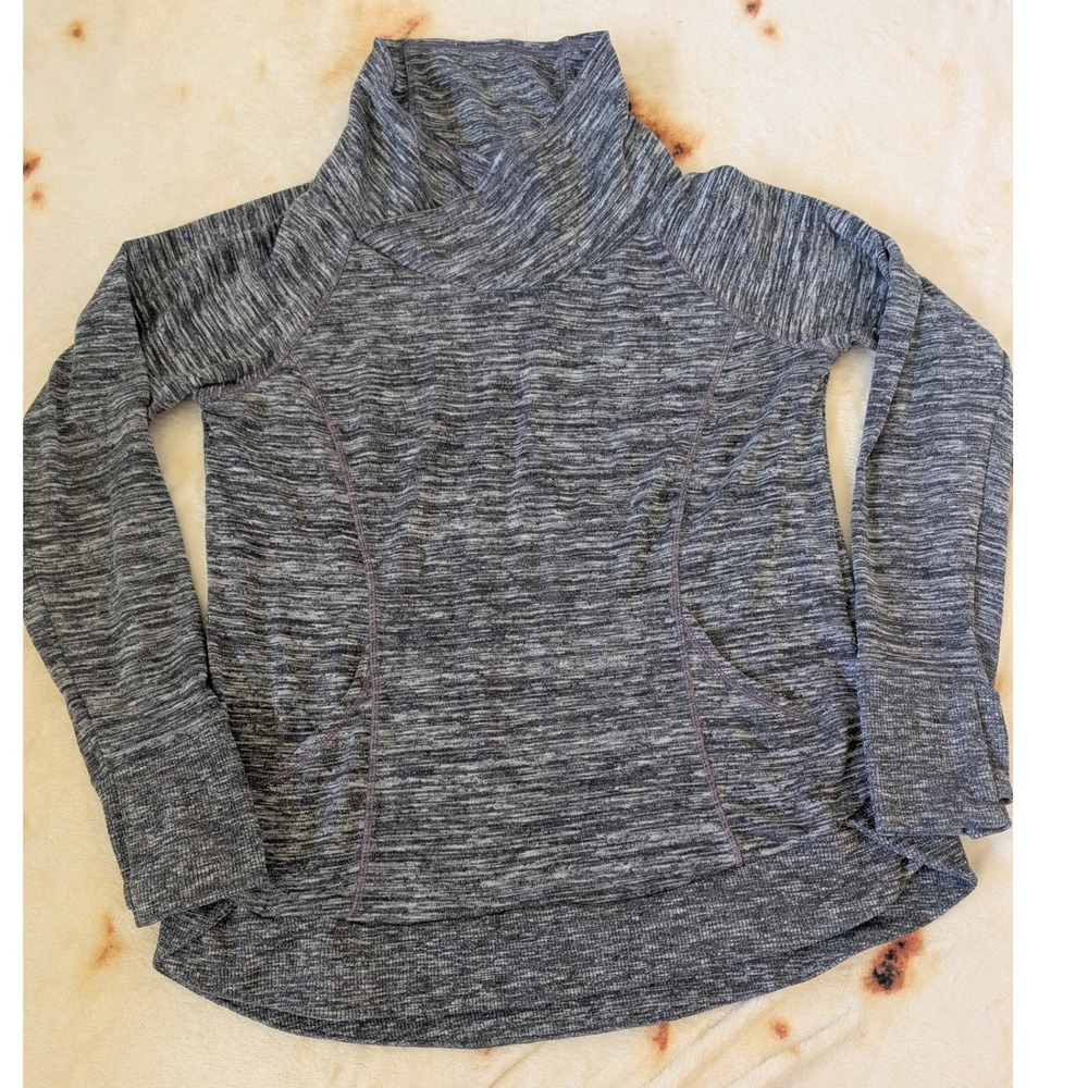Athleta Stronger Cowl Neck Pullover Gray Space Dye Thumbhole S/455957-00 Mens M